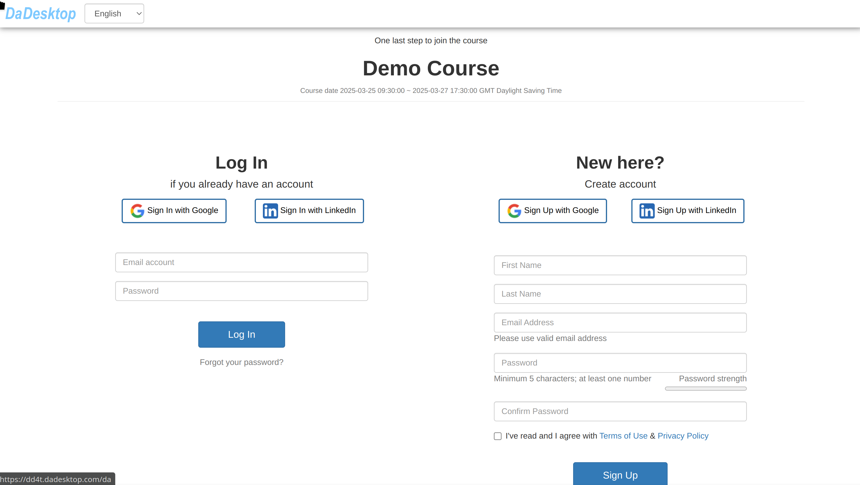 Account Creation / Course Login